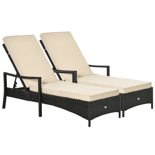 Outsunny Set De 2 Tumbonas De Ratán De Jardín Con Respaldo Ajustable Cojines_0