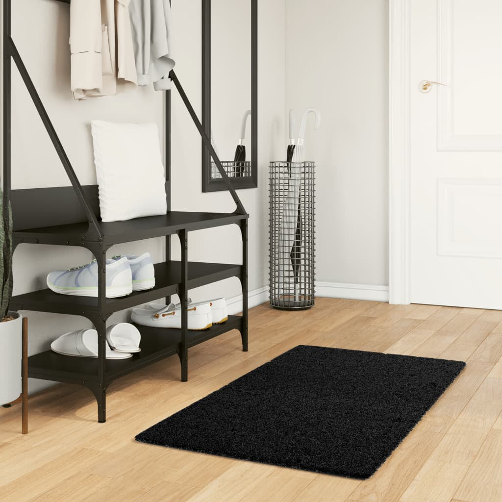 Vidaxl Alfombra Peluda De Pelo Largo Moderna Pamplona Negra 60x110 Cm_1