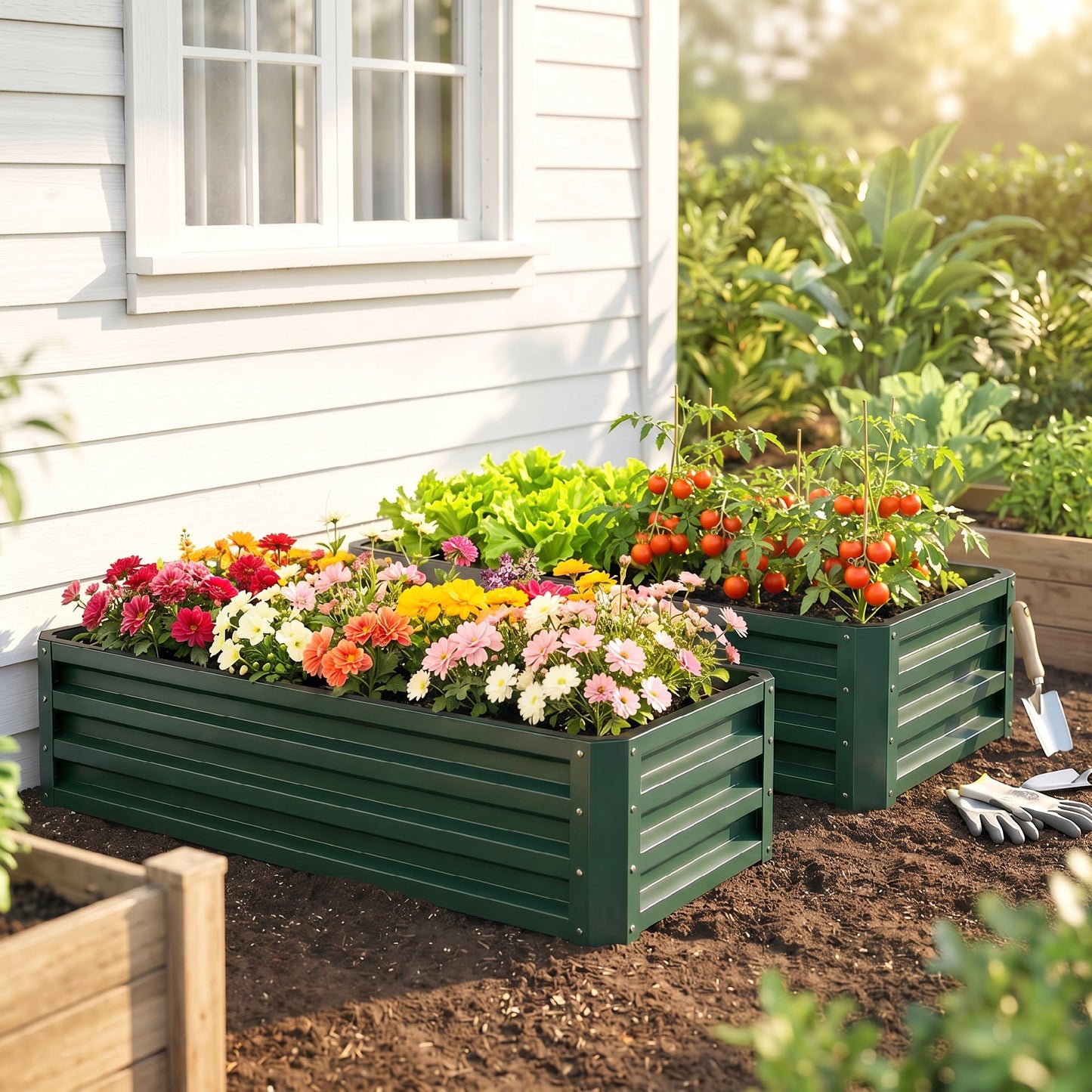 Outsunny Juego De 2 Jardineras Exterior Grandes De Acero 110x50x30 Cm Verde_4