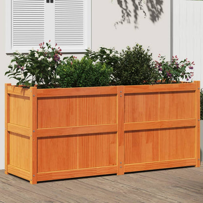 Jardinera Exterior Madera Maciza Pino Marrón Cera 150x50x70 Cm_1