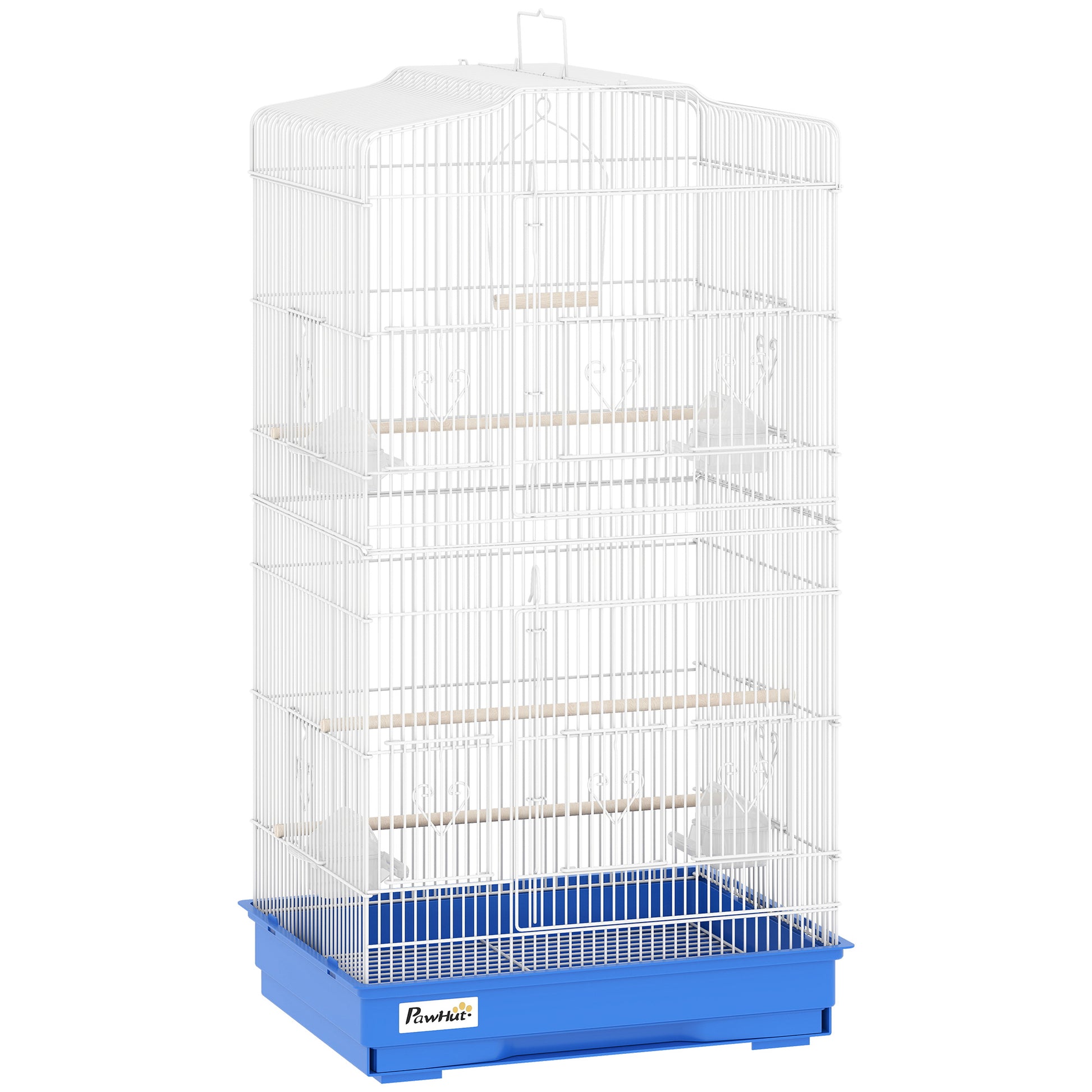 Pawhut Jaula Para Pájaros Con Puertas Comederos Y Bandeja 46,5x35,5x92 Cm Azul_0