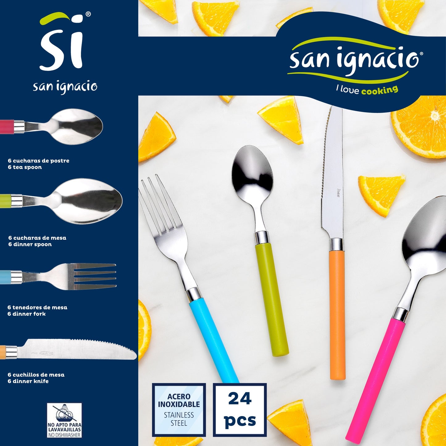 Pack De 3 Sartenes San Ignacio Ø16cm Ø20cm Ø24cm + Set De 24pc Cubertería En Acero Inoxidable Con Mangos De Multicolor_4