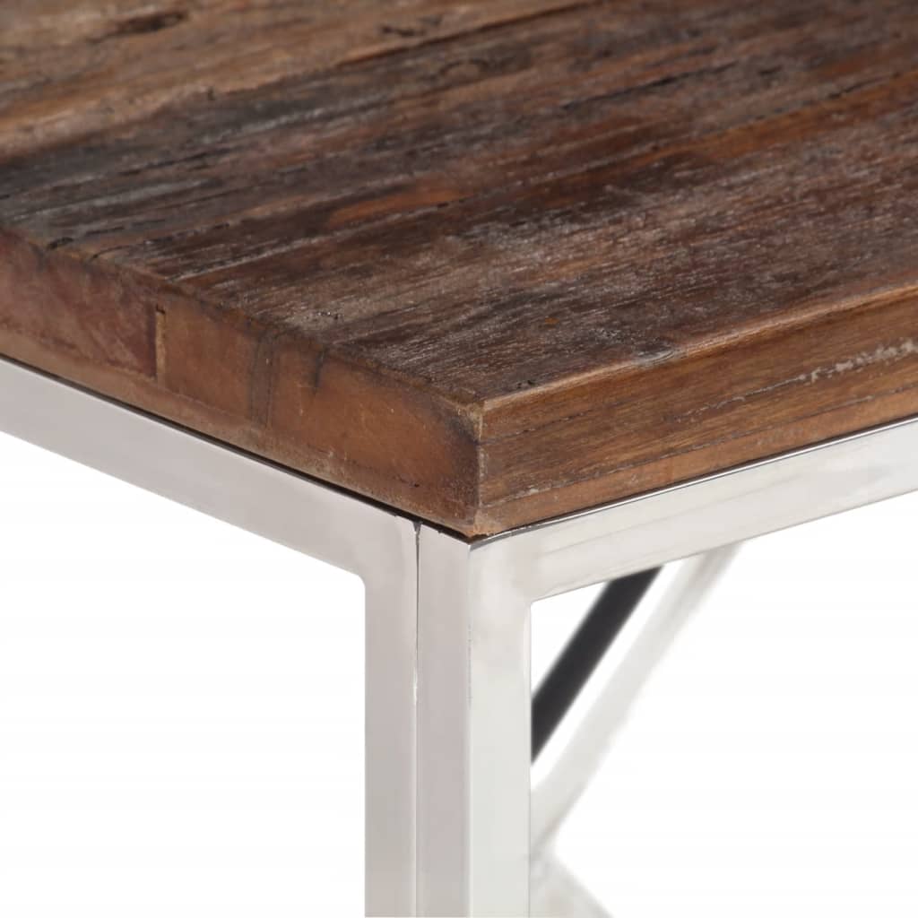 Mesa Consola Acero Inoxidable Madera Maciza Traviesa Plateado_2