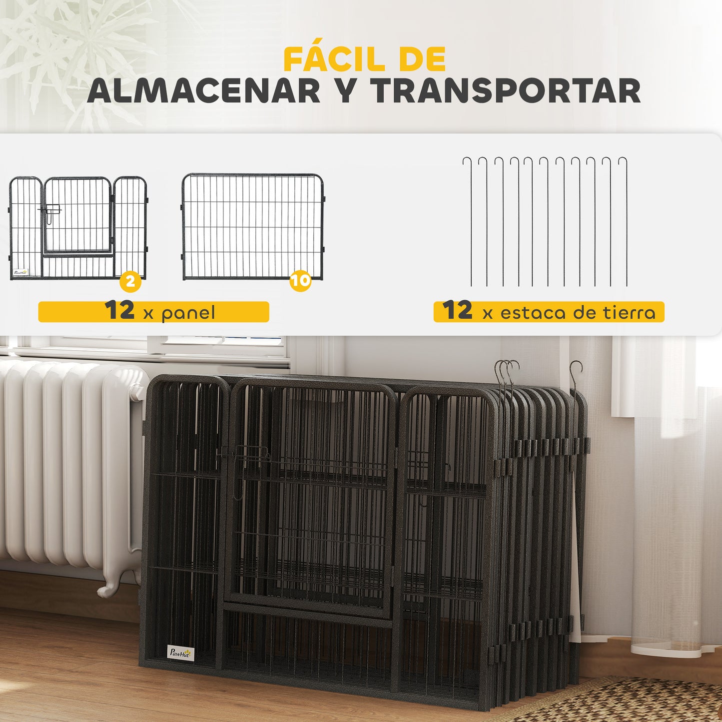 Pawhut Parque Para Perros De 12 Paneles Con 2 Puertas 80x60 Cm Gris_4