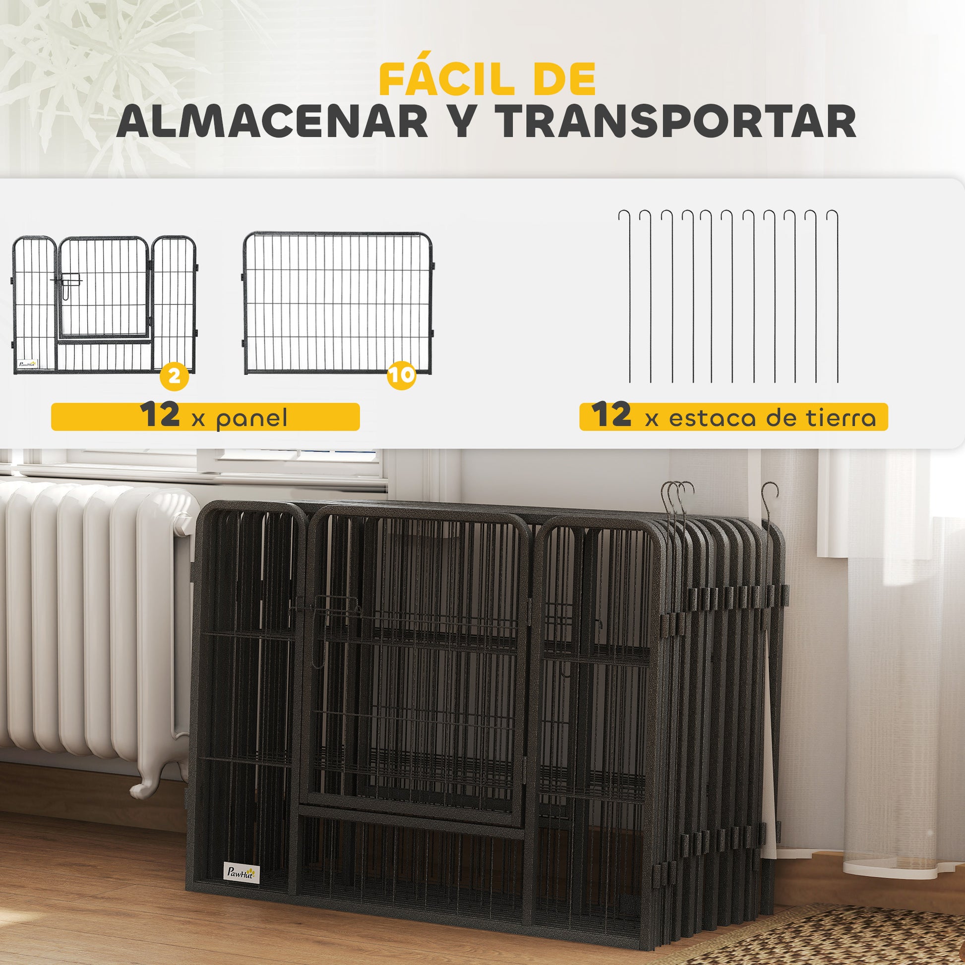 Pawhut Parque Para Perros De 12 Paneles Con 2 Puertas 80x60 Cm Gris_4