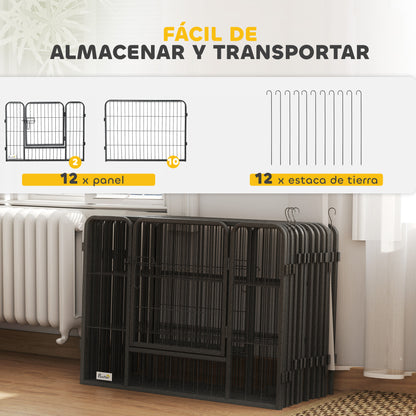 Pawhut Parque Para Perros De 12 Paneles Con 2 Puertas 80x60 Cm Gris_4