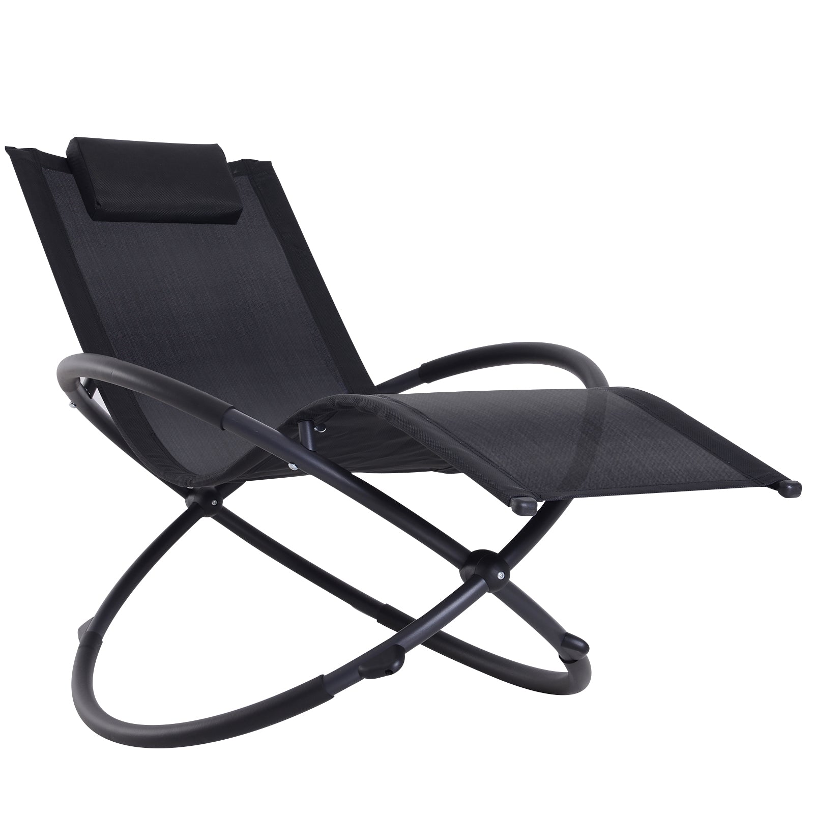 Outsunny Tumbona Mecedora De Jardín Plegable Con Reposacabezas 154x80x84cm Negro_3