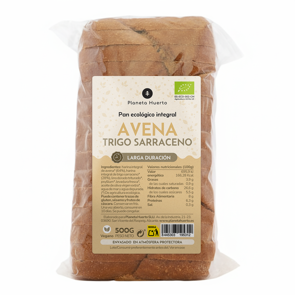 Pan integral de avena y trigo sarraceno ECO Planeta Huerto 500 g