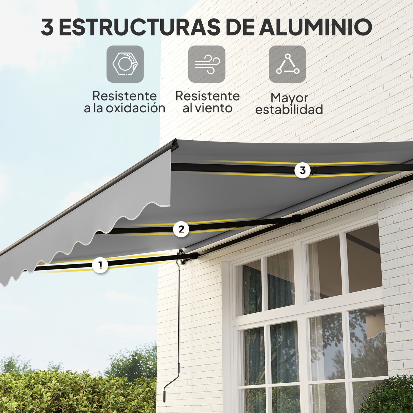 Outsunny Toldo Manual Retráctil 360x220 Cm Protección Uv30+ Gris_3