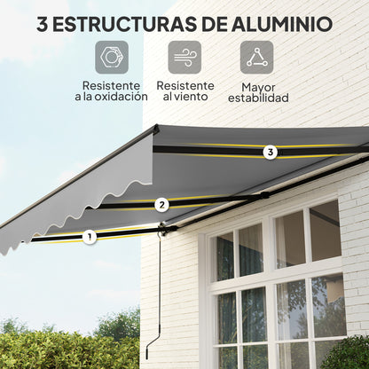 Outsunny Toldo Manual Retráctil 360x220 Cm Protección Uv30+ Gris_3