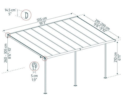 Pérgola adosada Capri 299x555 cm gris Canopia by Palram