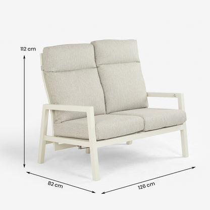 Conjunto Relax Reclinables, Mesa Regulable, Aluminio, Color Blanco Envejecido, Mesa:140x80x29/64cm Sillón:66x83x104 Cm Sofá:126x82x112 Cm Alto_4