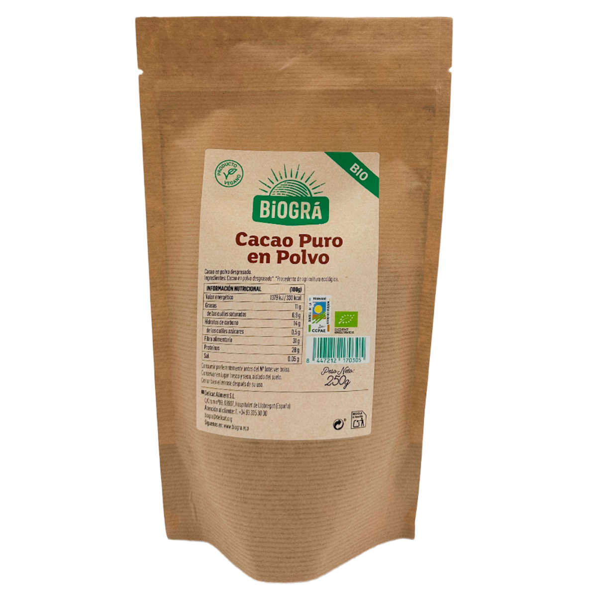 Cacao ECO puro en polvo desgrasado Biográ 250 g