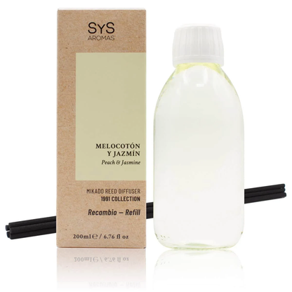 Recambio Mikado Melocotón y Jazmín SYS Aromas 200 ml | Con Palos | Colección 1991 | Aroma Dulce y Afrutado_0