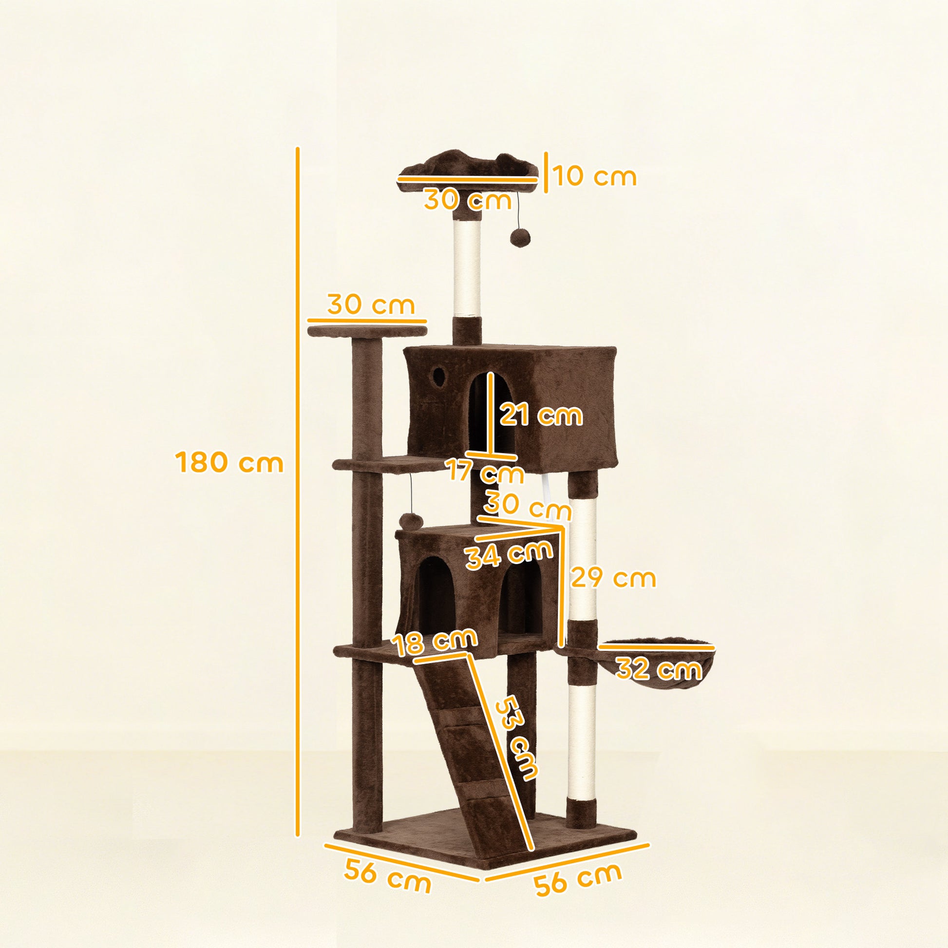 Pawhut Árbol Rascador Para Gatos 180 Cm Con Múltiples Plataformas Marrón_2