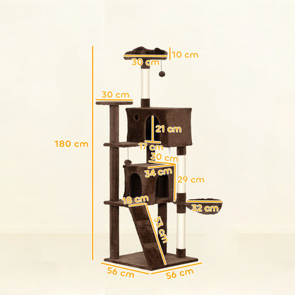 Pawhut Árbol Rascador Para Gatos 180 Cm Con Múltiples Plataformas Marrón_2