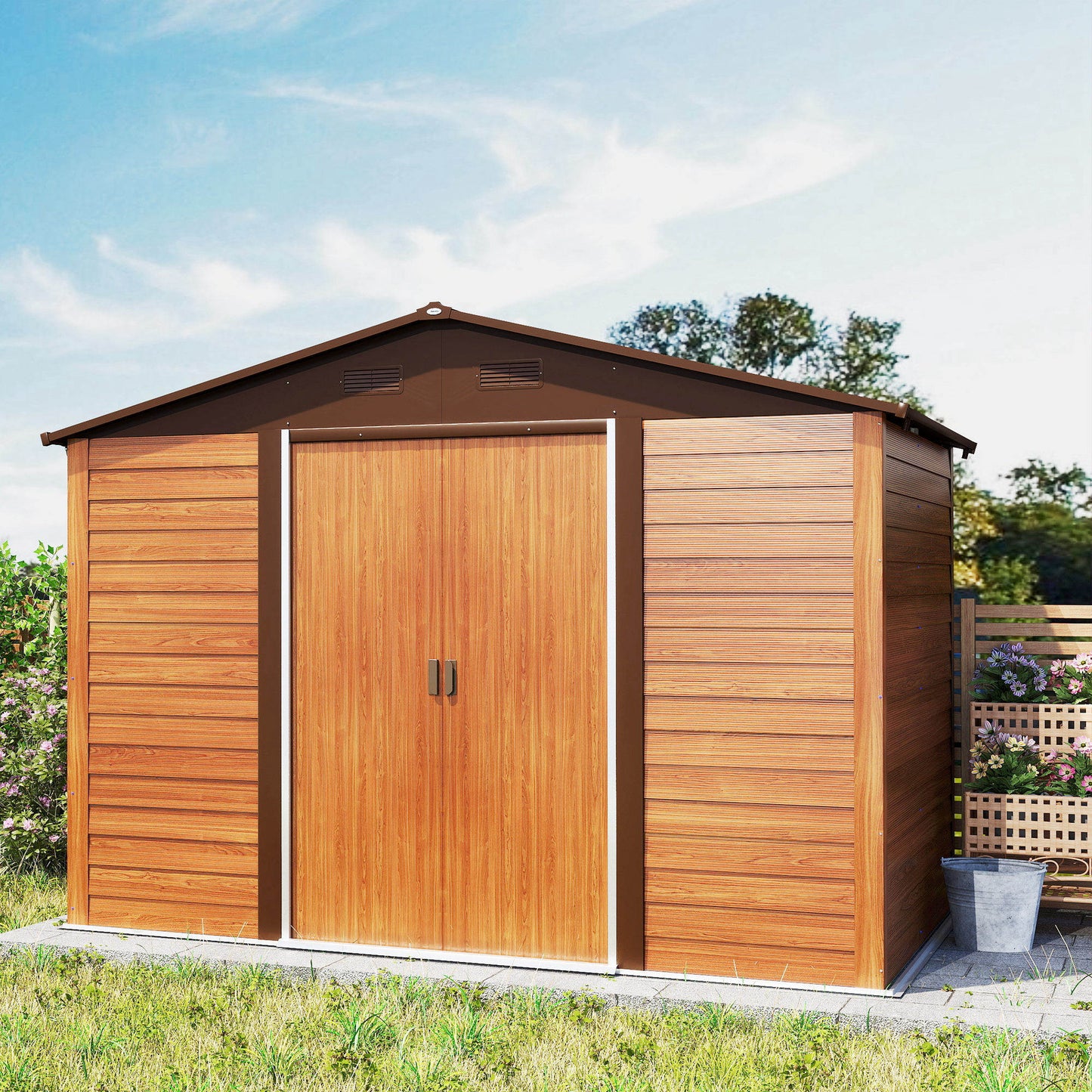 Outsunny Caseta De Jardín Exterior Con 2 Puertas 4,84m² 278x195x215cm Natural_1