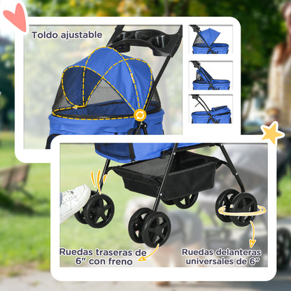 Pawhut Cochecito Para Perros Plegable Con Ruedas Universales 67x45x96 Cm Azul_5