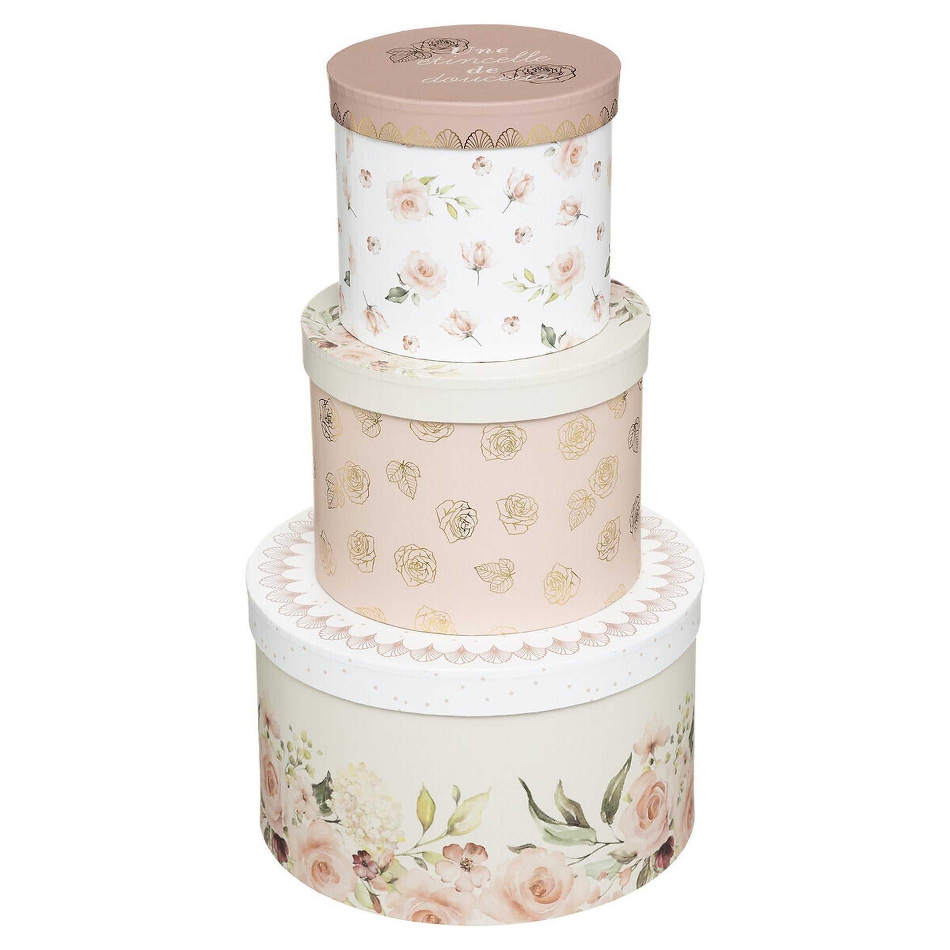 Caja De Cartón princesa X 3 Blanca Y Rosa_0