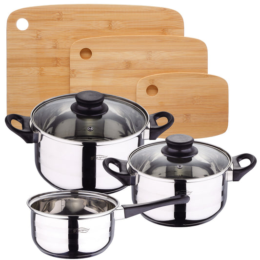 Pack Batería De Cocina 5 Piezas + Set De 3 Tablas De Corte En Bambú_0