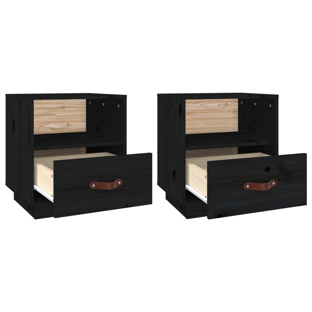 Mesitas De Noche 2 Uds Madera Maciza De Pino Negro 40x34x45 Cm_4