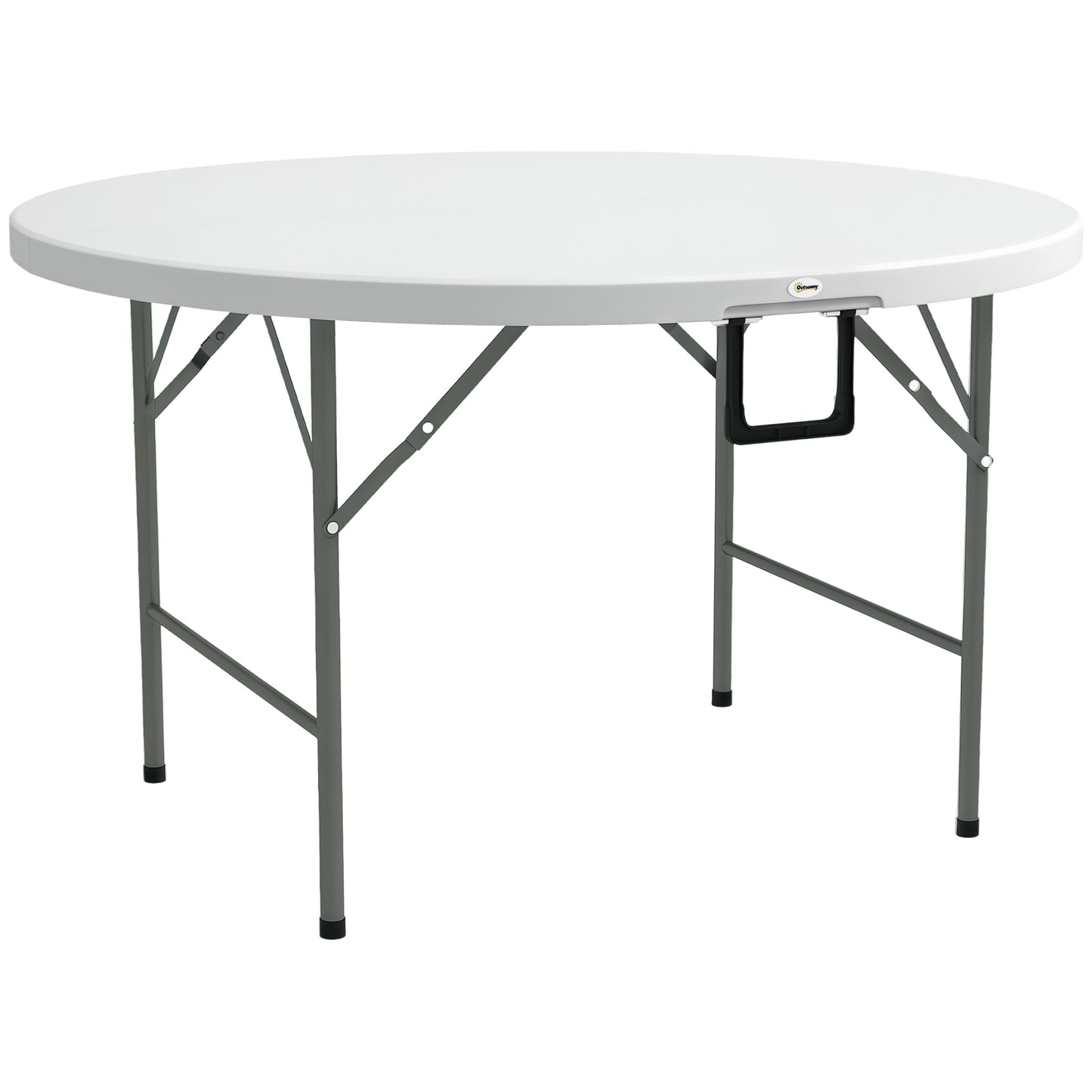 Outsunny Mesa Auxiliar Redonda Con Marco De Acero Ø122x73 Cm Blanco_0
