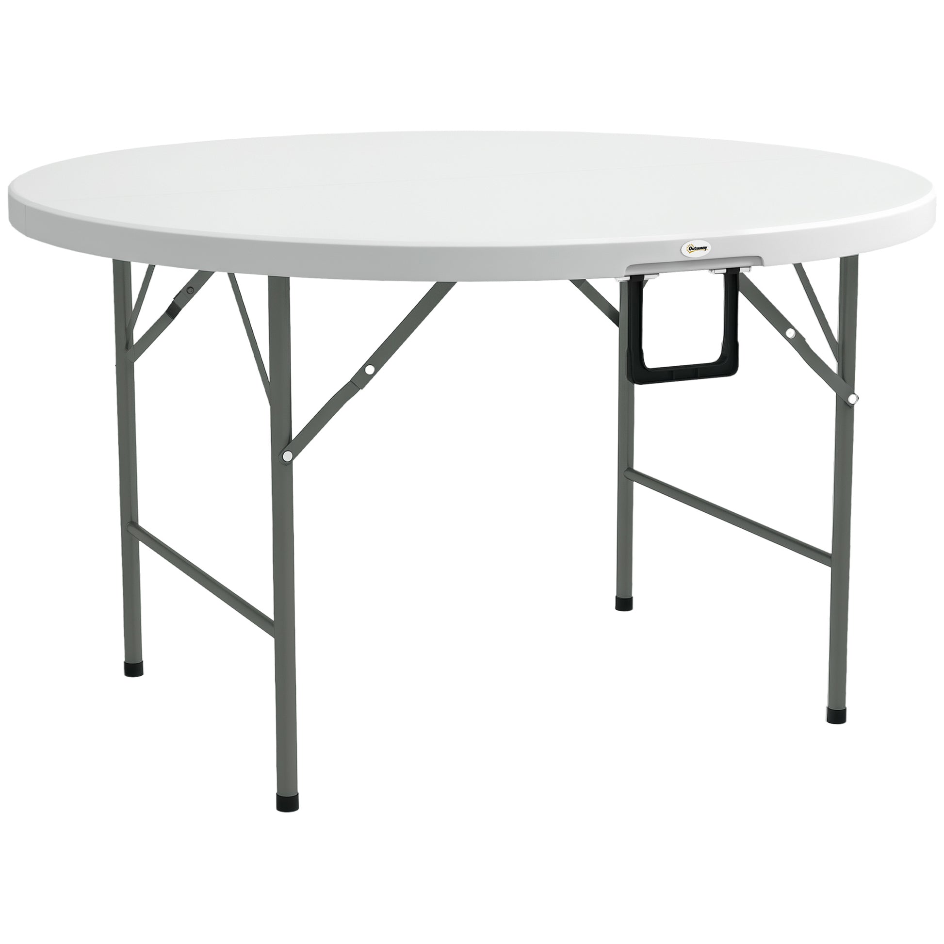 Outsunny Mesa Auxiliar Redonda Con Marco De Acero Ø122x73 Cm Blanco_0