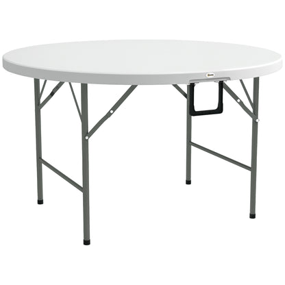 Outsunny Mesa Auxiliar Redonda Con Marco De Acero Ø122x73 Cm Blanco_0