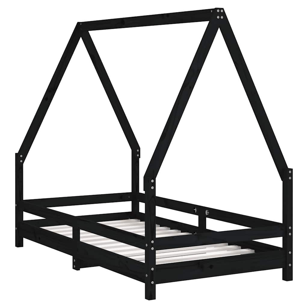 Vidaxl Estructura De Cama Para Niños Madera De Pino Negro 80x160 Cm_0