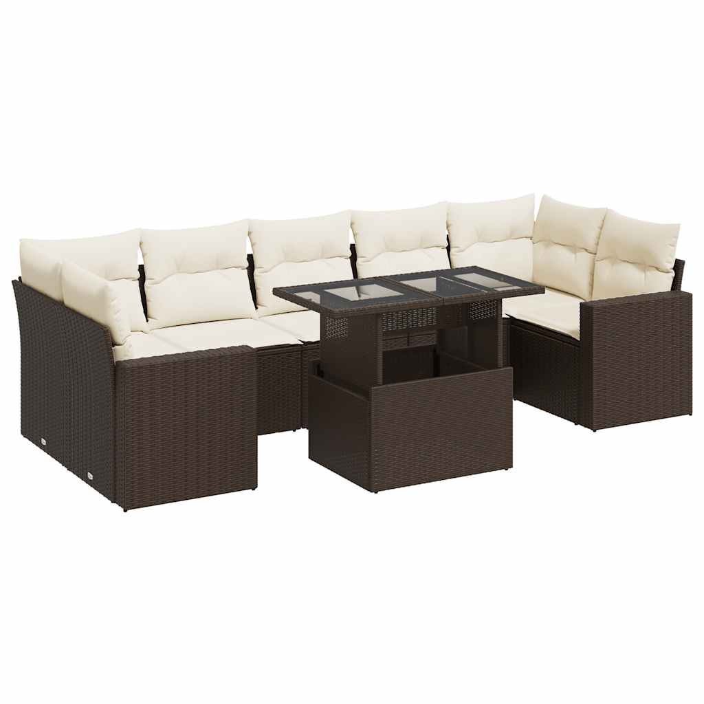 Set Sofás De Jardín 8 Piezas Y Cojines Ratán Sintético Marrón / Vetonek_4