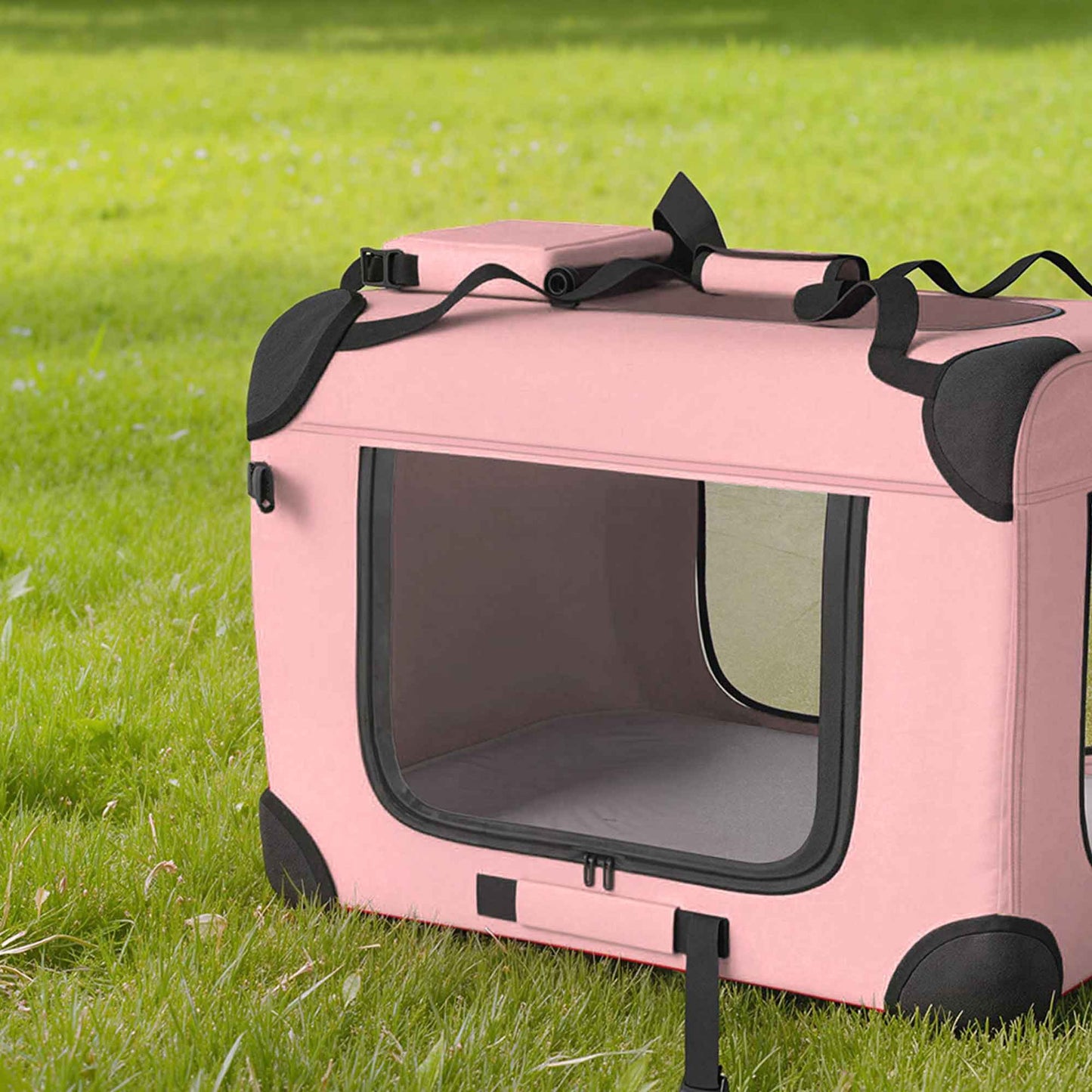 Pawhut Transportín Perro Gato Plegable 60x41,5x41 Cm Con Puertas Cojín Rosa_3