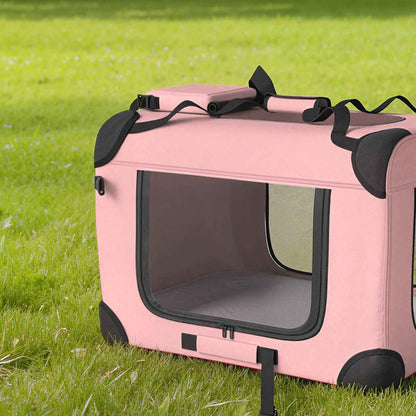 Pawhut Transportín Perro Gato Plegable 60x41,5x41 Cm Con Puertas Cojín Rosa_3