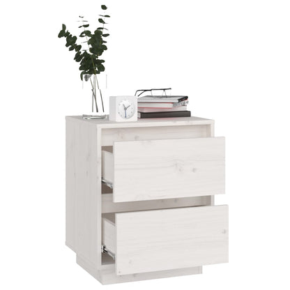 Mesita De Noche Madera Maciza De Pino Blanco 40x35x50 Cm_2