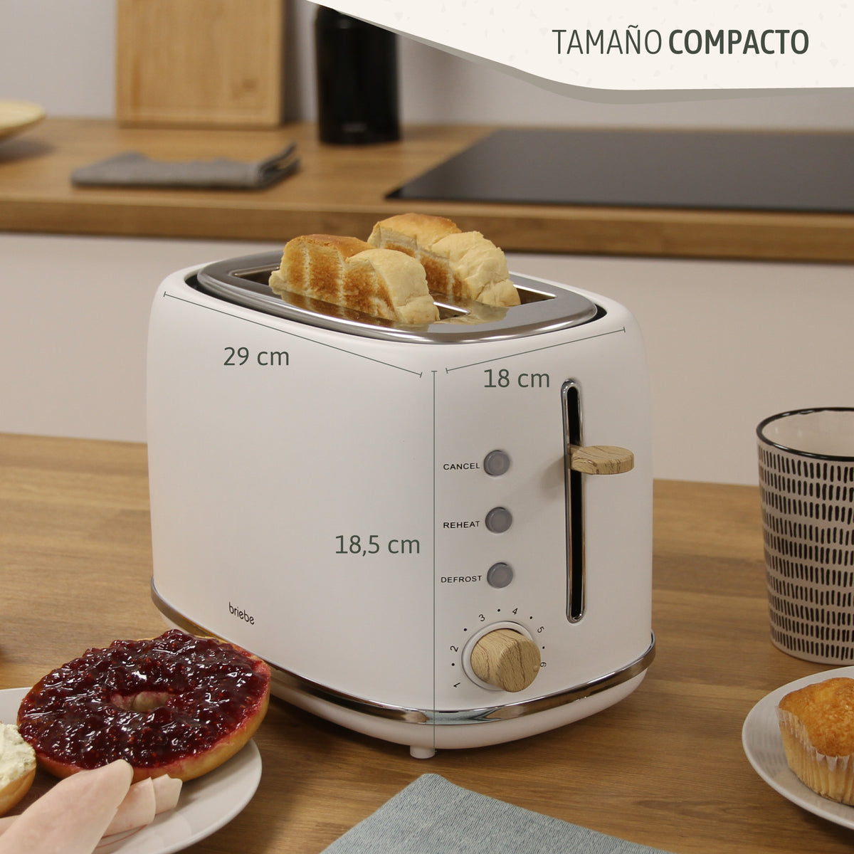Briebe Nordic Tostadora Pan Ranura Ancha, Tostador 2 Rebanadas, 6 Niveles Tostado, Calientapanecillos, Ta1166wht, Blanco_4