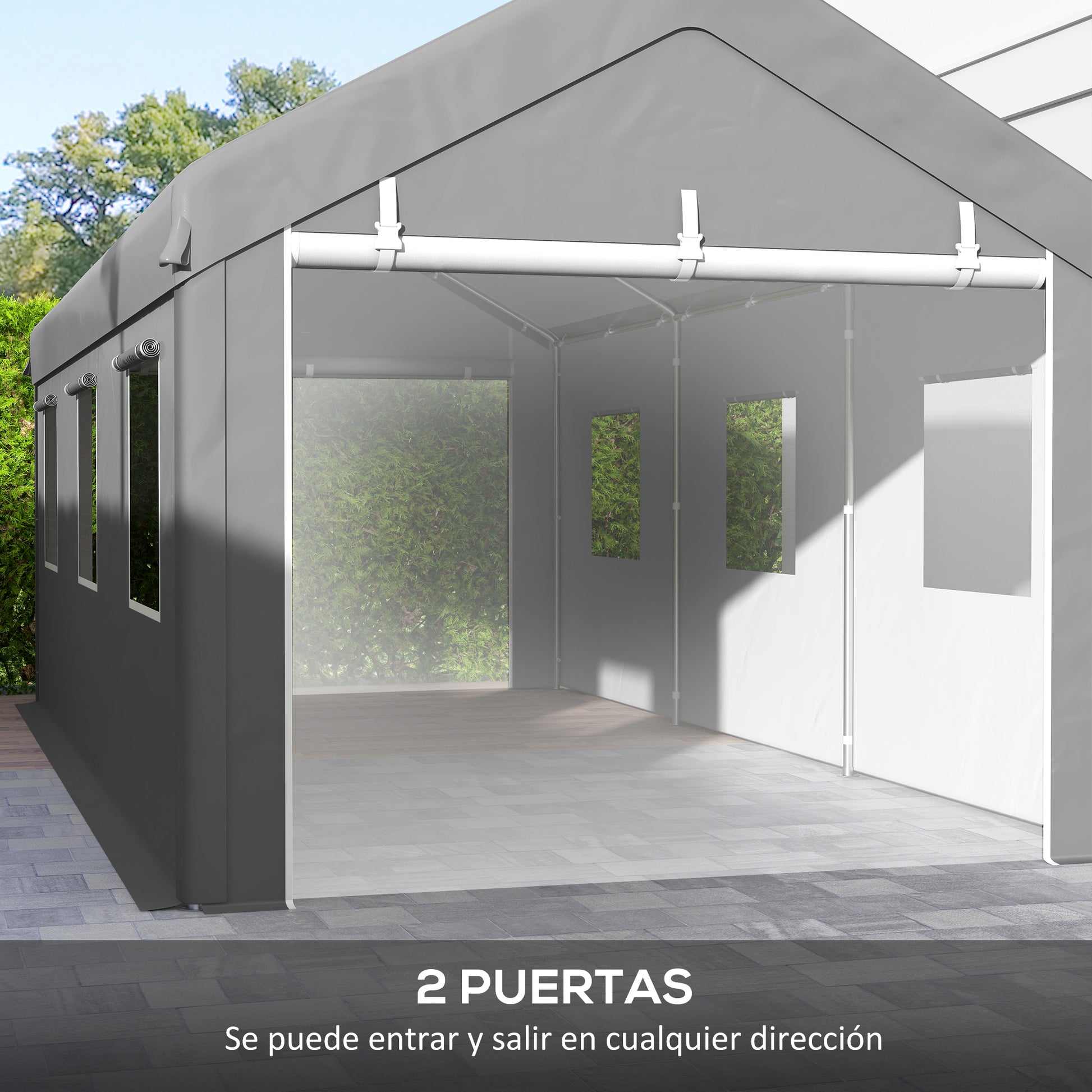 Outsunny Carpa Garaje 6x3 M Impermeable Con Paredes Laterales Desmontables Gris_5