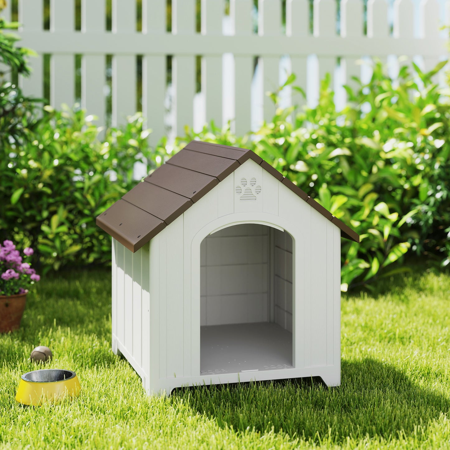 Pawhut Caseta Para Perros Grandes Exterior De Plástico Impermeable Marrón Oscuro_1