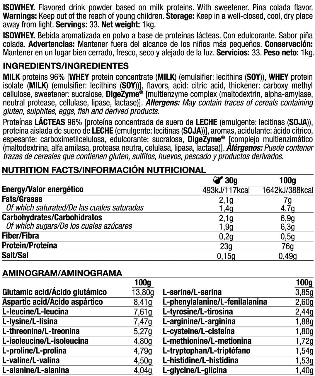 Isowhey - 1kg - Piña Colada - Proteína De Aislado De Suero Isolate - Quamtrax_5
