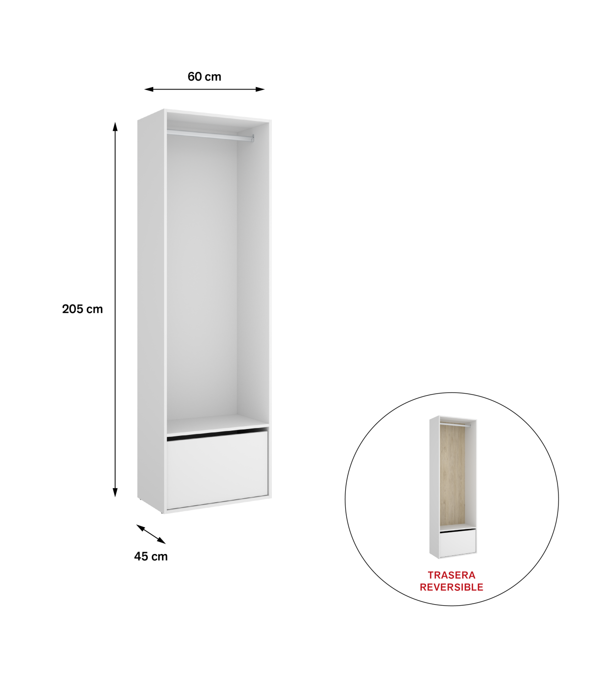 Vestidor Reus Con Zapatero Y Trasera Reversible En Blanco/natural, 205cm(alto) 60cm(ancho)_3