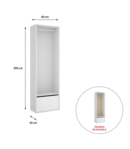 Vestidor Reus Con Zapatero Y Trasera Reversible En Blanco/natural, 205cm(alto) 60cm(ancho)_3