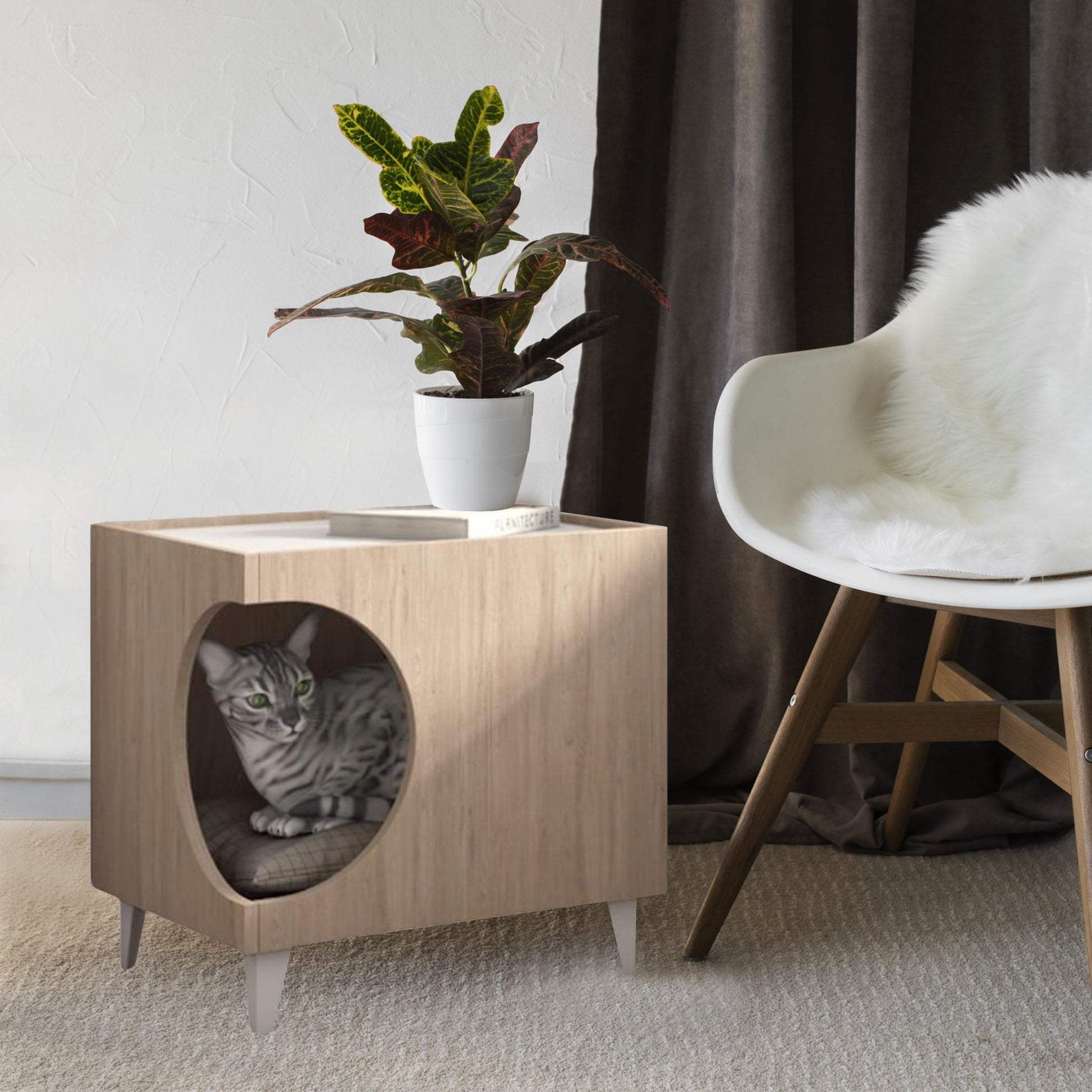 Well Home Mesilla Con Orificio Para Mascotas En Color Madera 50x40x40cm