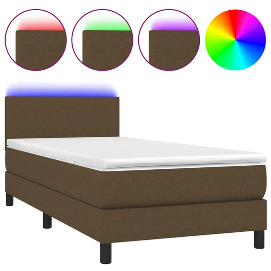 Cama Box Spring Con Colchón Led Tela Marrón Oscuro 100x200 Cm / Vetonek_0