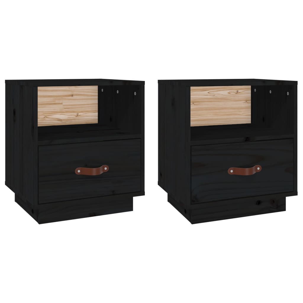Mesitas De Noche 2 Uds Madera Maciza De Pino Negro 40x34x45 Cm_0
