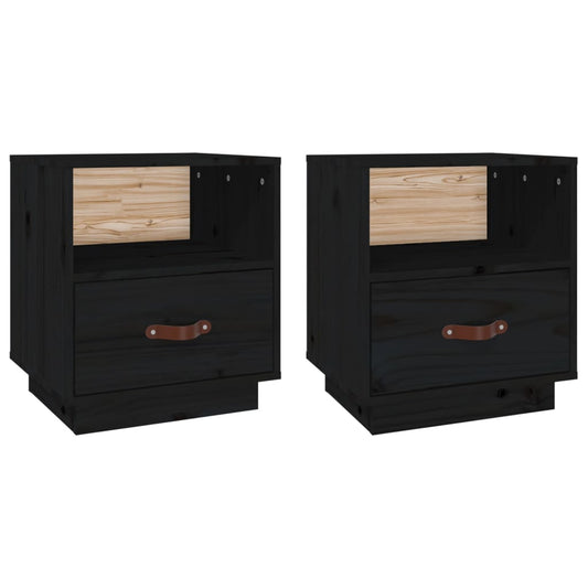 Mesitas De Noche 2 Uds Madera Maciza De Pino Negro 40x34x45 Cm_0