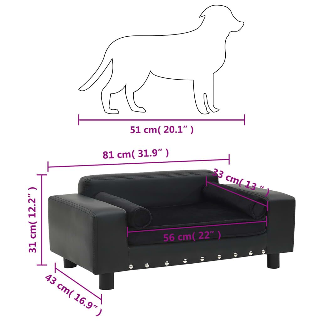 Vidaxl Sofá Para Perros Felpa Y Cuero Sintético Negra 81x43x31 Cm_2