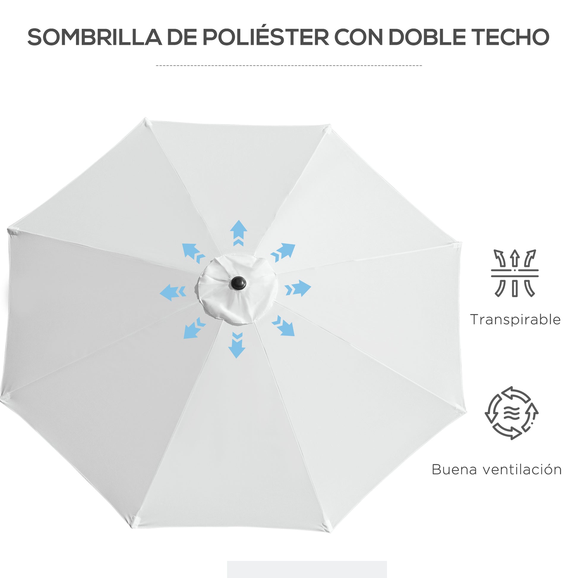 Outsunny Sombrilla De Jardín Ø295x250 Cm Con Manivela E Inclinación Blanco_4