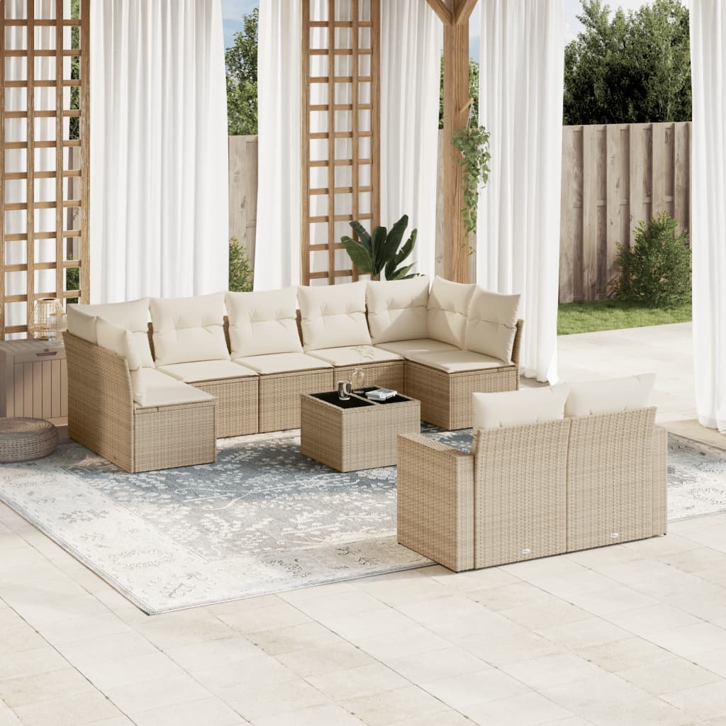 Juego De Sofás Jardín Con Cojines Beige 10 Pzas Ratán Sintético / Vetonek_2