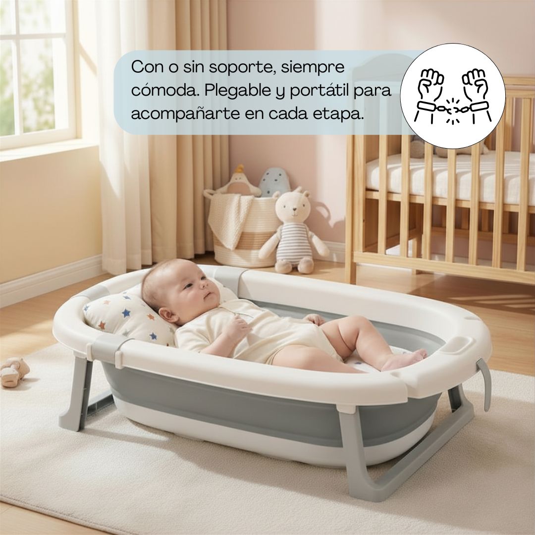 Bañera Bebé Gris Con Cojín, Termómetro Y Soporte Plegable, Segura Y Compacta Para Recién Nacidos Bathby_1