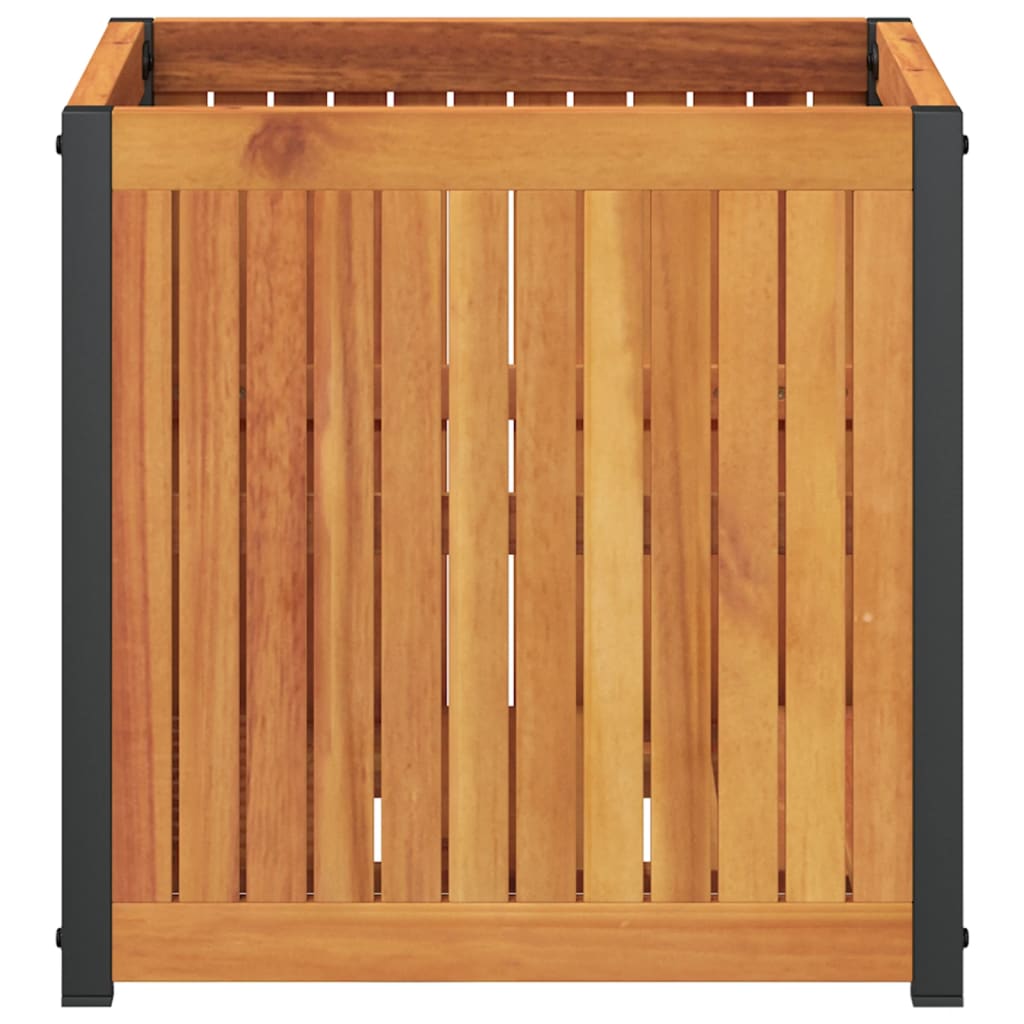 Jardinera De Madera Maciza De Acacia Y Acero 45x45x44 Cm_3