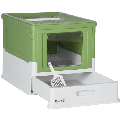 Pawhut Caja Arena Plegable Para Gatos Con Cubierta Desmontable 47,5x35,5x36,7 Cm_0