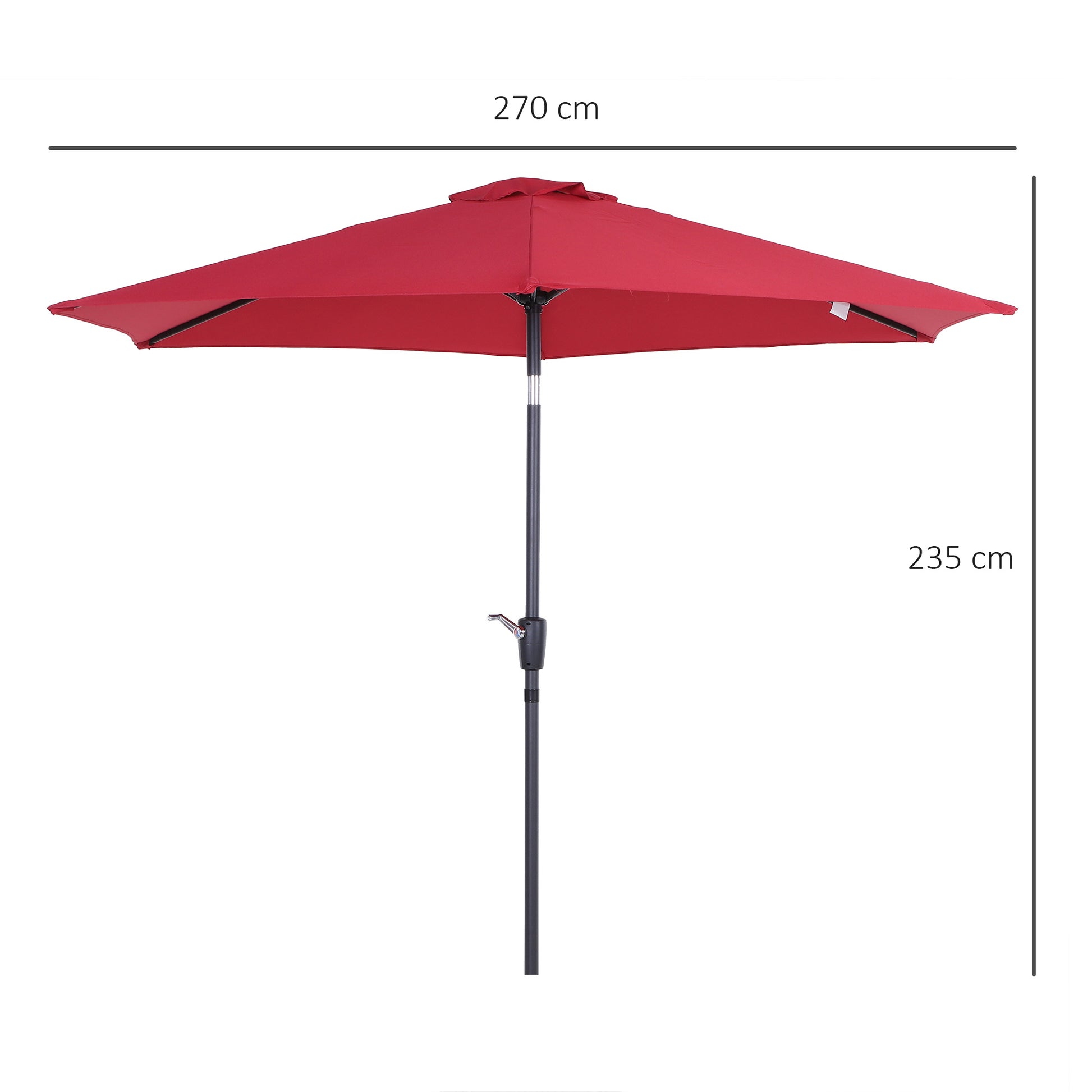 Outsunny Sombrilla De Jardín Ø260x235cm Reclinable Con Manivela 6 Varillas Rojo_2